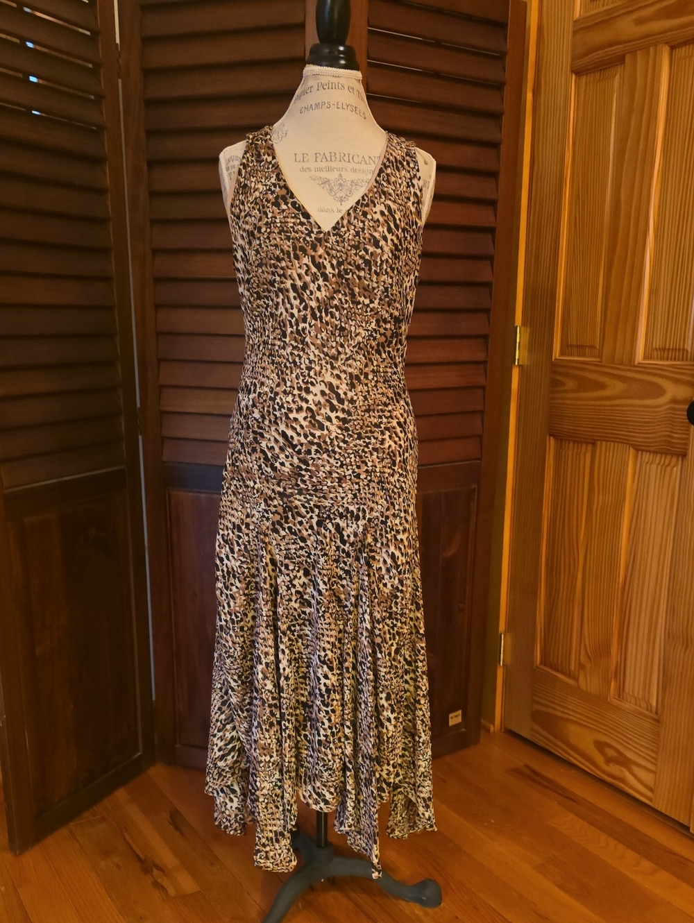 Ralph Lauren Sleeveless V-Neck Animal Print Midi Dress - Brown/Black